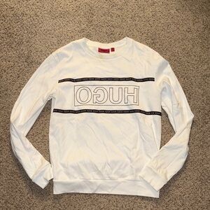HUGO White Crewneck Sweatshirt with Black Logo Bands